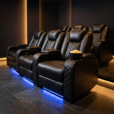 36.2" Wide Luxury Vegan Leather Power Recliner Home Theater Individual Seat with Cup Holder (Set of 5)