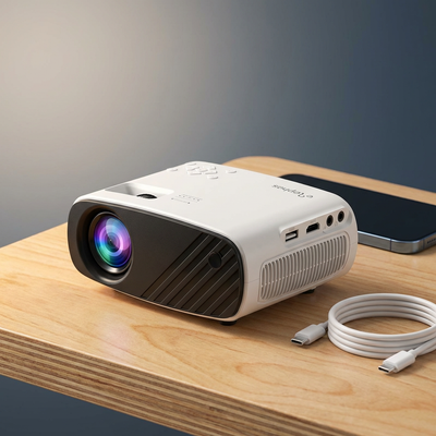 Mini Projector, Portable Projector 1080P, Movie Projection Compatible with Android/Ios White 1PC