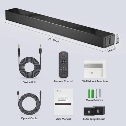 31 In. 2 Channel Bluetooth Soundbar Surround Sound System with Remote, HDMI ARC, Optical, AUX, USB for TV Speaker