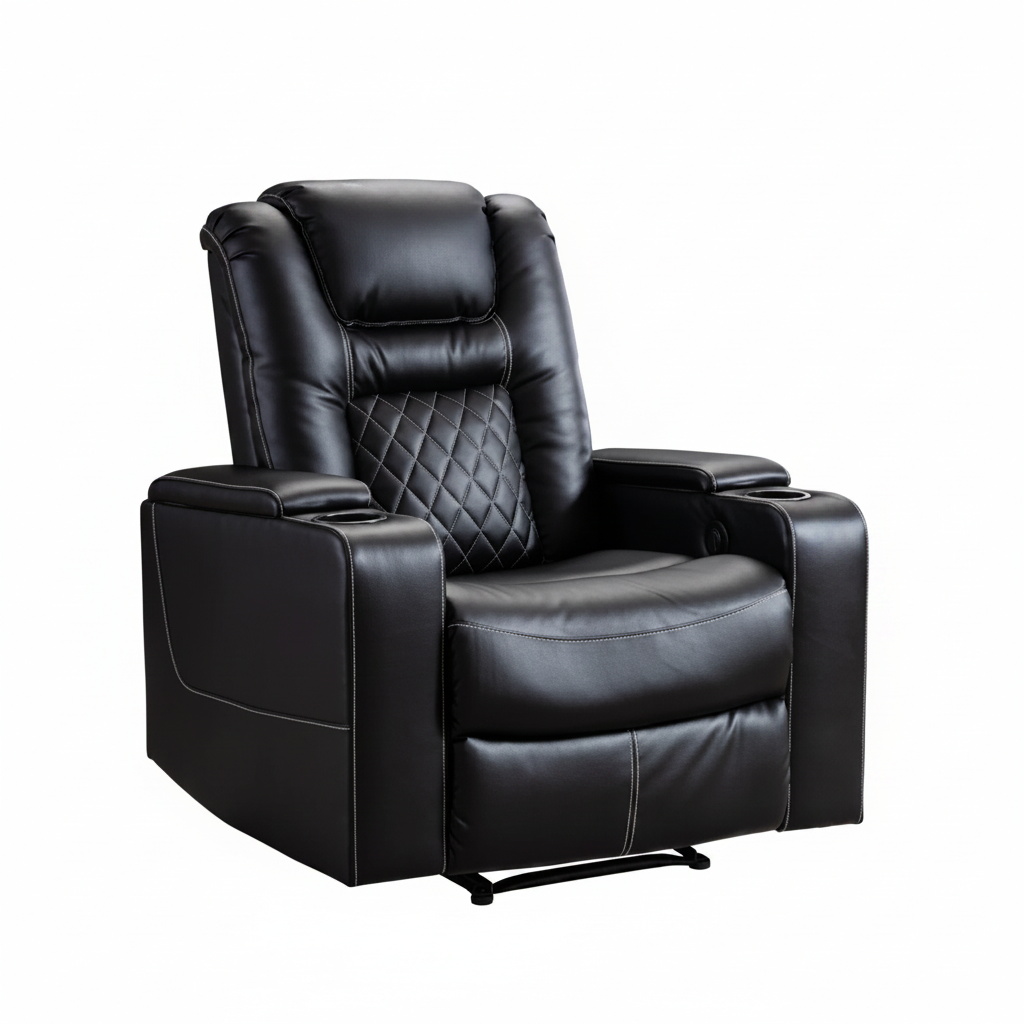 36.22" W Luxury Individual Seat Top Faux Leather Home Theater Seat Recliners Quadruple Seat with USB & Dual Cup Holders & Arm Storage (Set of 4)