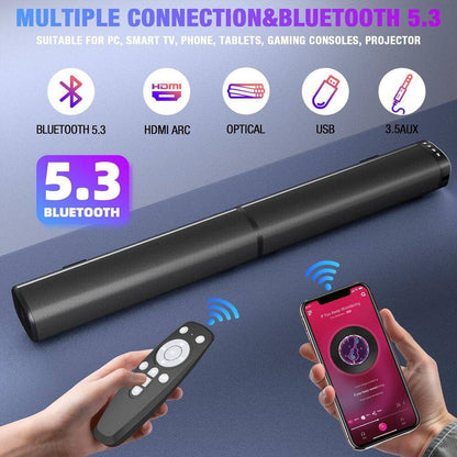 5.3 Bluetooth Sound Bar for Smart Tv-2-In-1 Detachable Surround Sound System with 3D Bass Effect