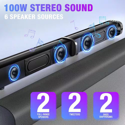 5.3 Bluetooth Sound Bar for Smart Tv-2-In-1 Detachable Surround Sound System with 3D Bass Effect