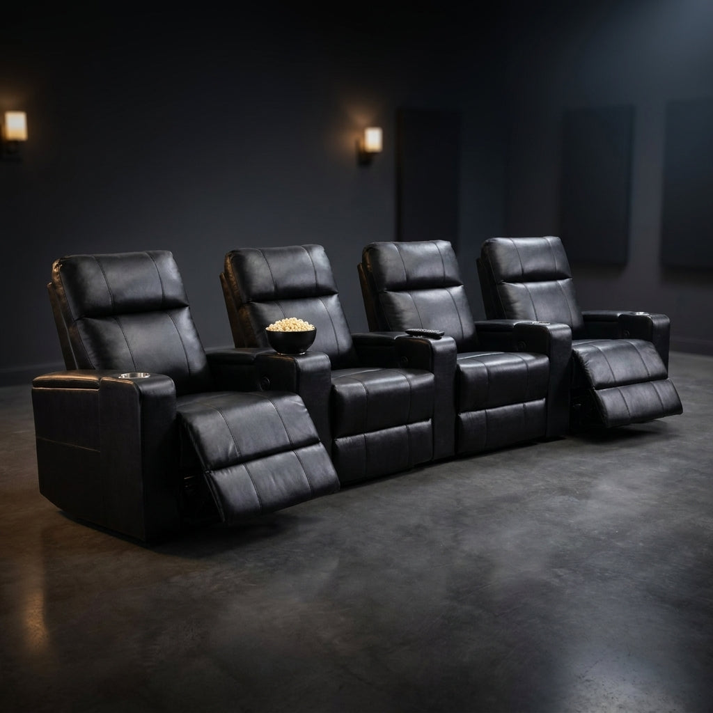 33.1'' Wide Modern Faux Leather Power Reclining Home Theater Individual Seat with Cup Holders (Set of 4) — Studio Shot
