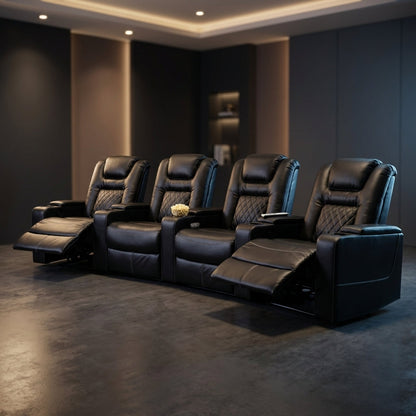 36.22" W Luxury Individual Seat Top Faux Leather Home Theater Seat Recliners Quadruple Seat with USB & Dual Cup Holders & Arm Storage (Set of 4) — Studio Shot