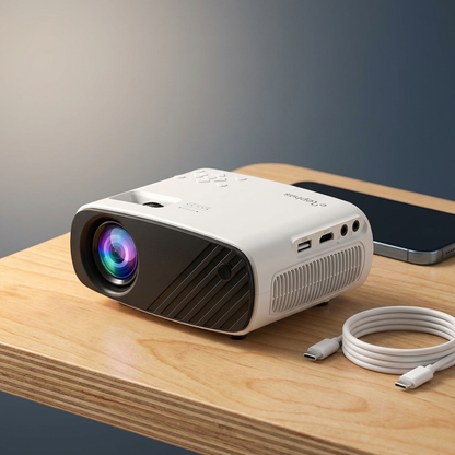 Mini Projector, Portable Projector 1080P, Movie Projection Compatible with Android/Ios White 1PC — Studio Shot